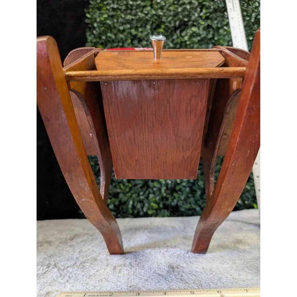 Vintage MCM Handmade Wood Sewing Rocking Chair Organizer‎ Pincushion Folk Art